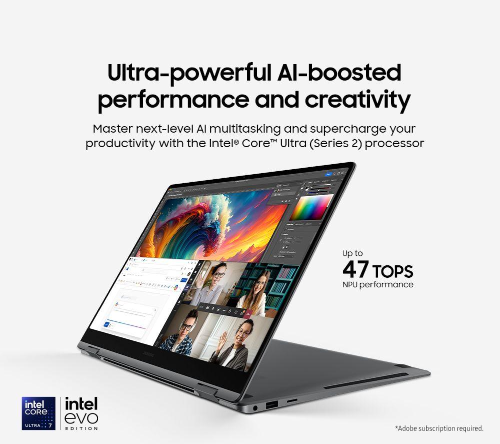 SAMSUNG Galaxy Book5 Pro 360 Portátil 2 en 1 de 16", Copilot+ PC - Intel® Core™ Ultra 7, SSD de 512 GB, Gris
