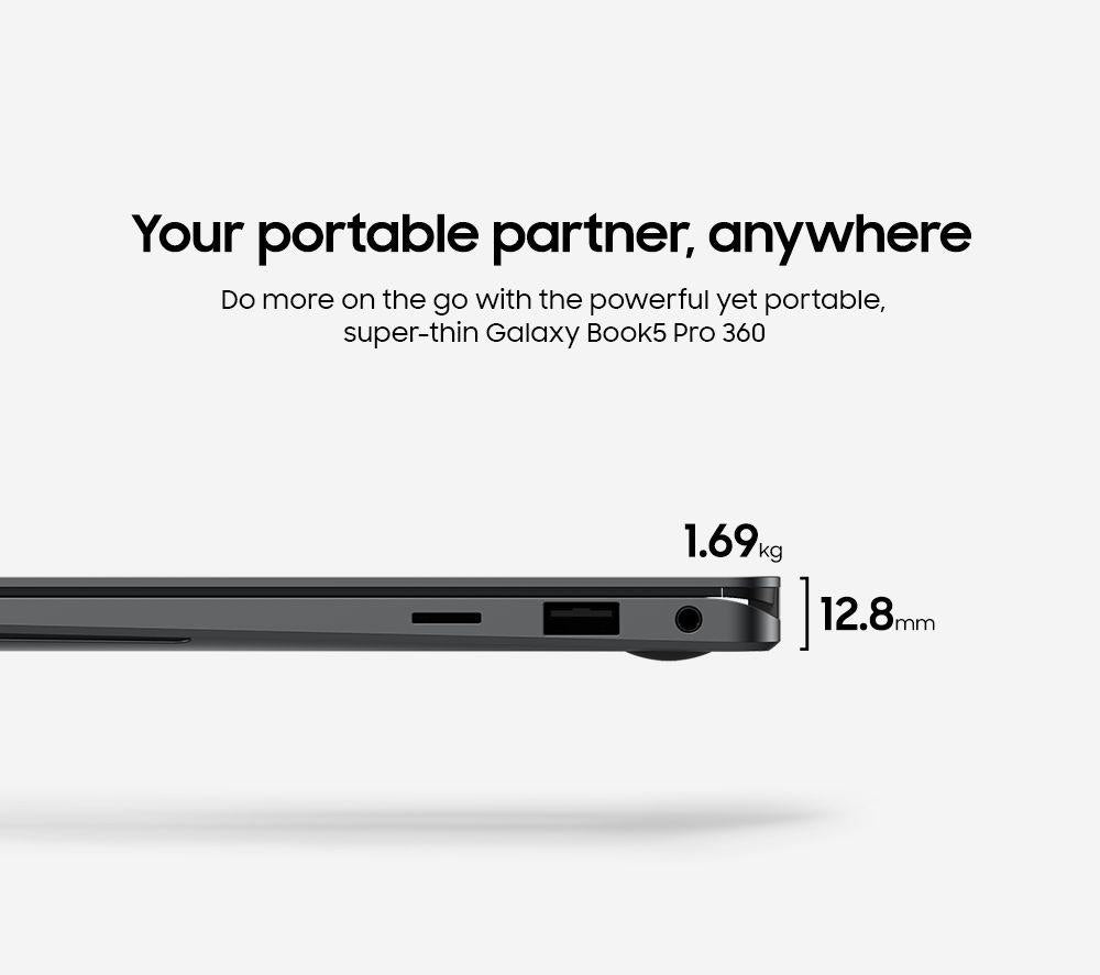 SAMSUNG Galaxy Book5 Pro 360 Portátil 2 en 1 de 16", Copilot+ PC - Intel® Core™ Ultra 7, SSD de 512 GB, Gris