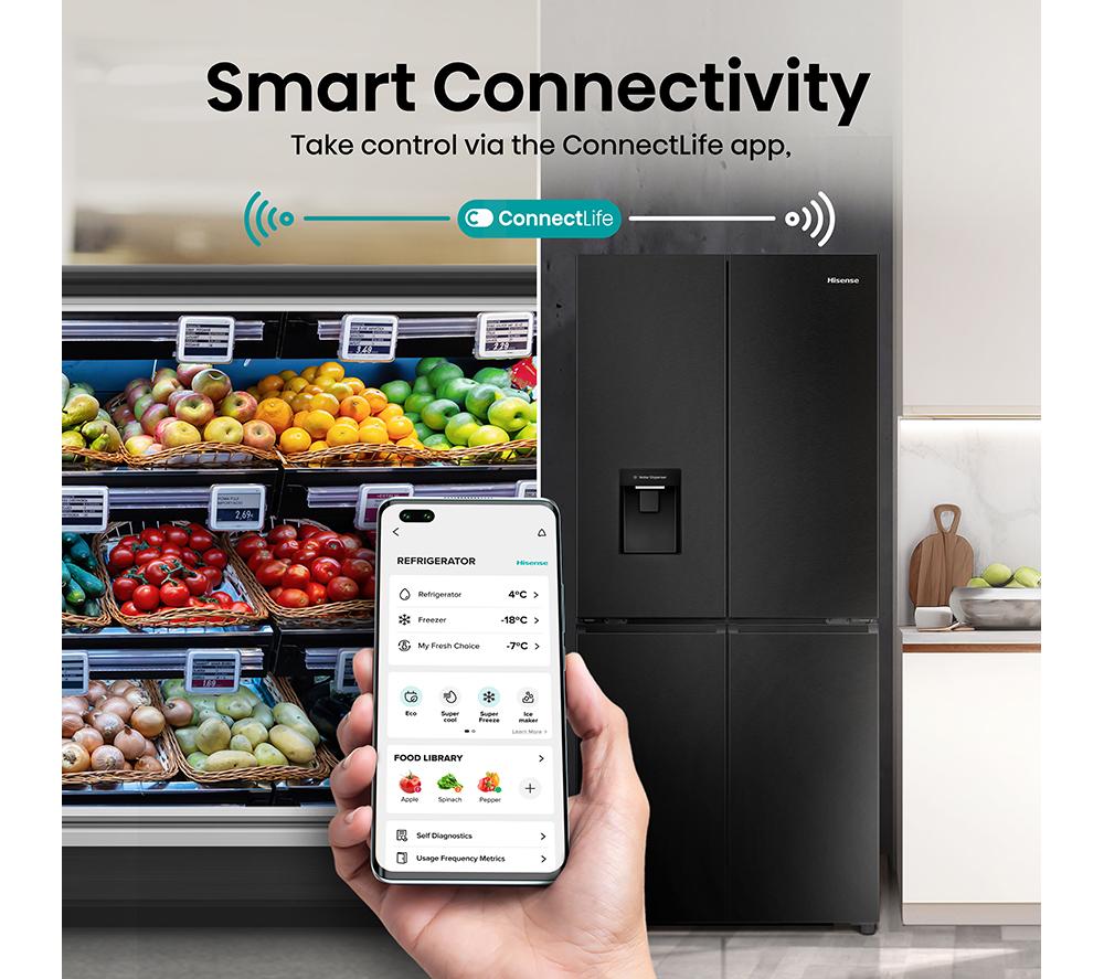 Frigorífico combi inteligente Hisense PureFlat RQ5P470SMFE estilo americano - Acero inoxidable negro