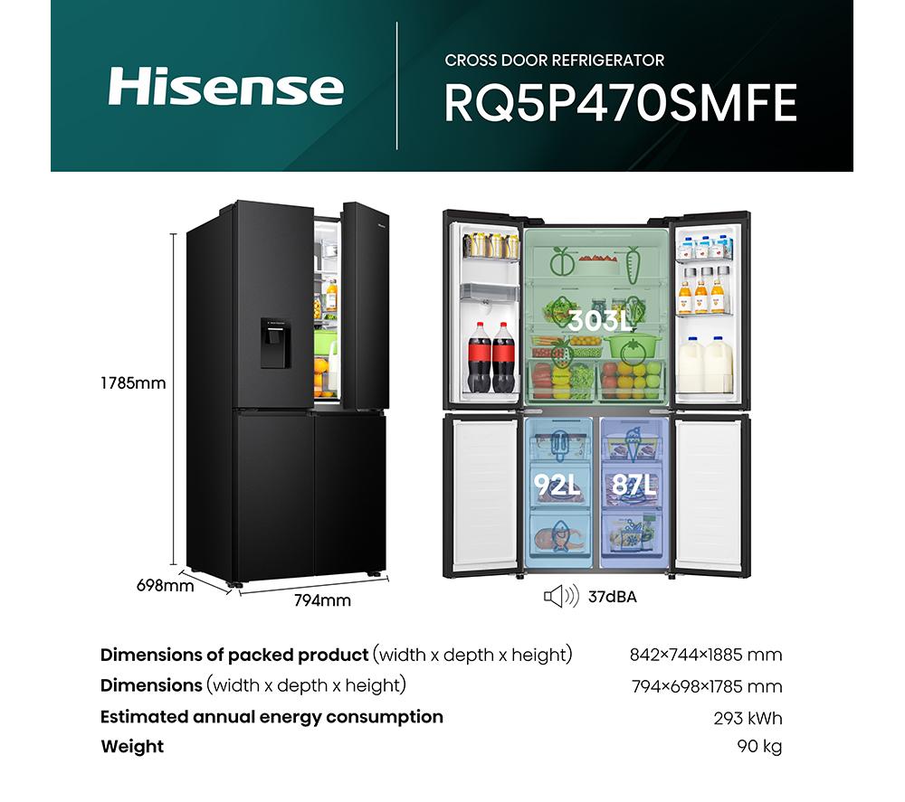 Frigorífico combi inteligente Hisense PureFlat RQ5P470SMFE estilo americano - Acero inoxidable negro