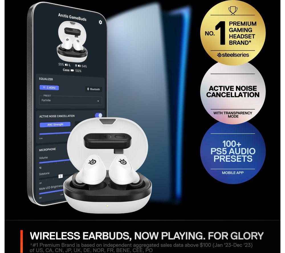 STEELSERIES Arctis GameBuds Kabellose geräuschunterdrückende Gaming-Ohrhörer für PS5 – Weiß