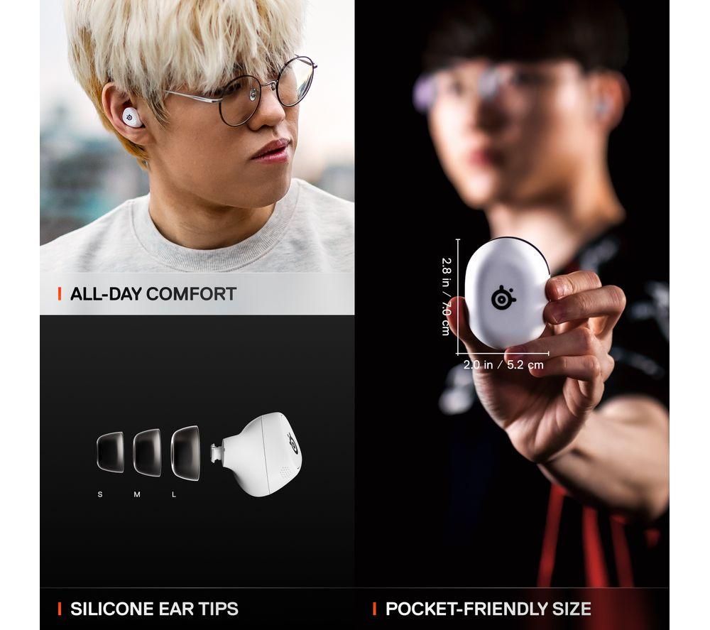 STEELSERIES Arctis GameBuds Kabellose geräuschunterdrückende Gaming-Ohrhörer für PS5 – Weiß