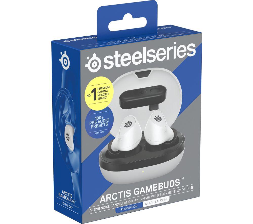 STEELSERIES Arctis GameBuds Kabellose geräuschunterdrückende Gaming-Ohrhörer für PS5 – Weiß