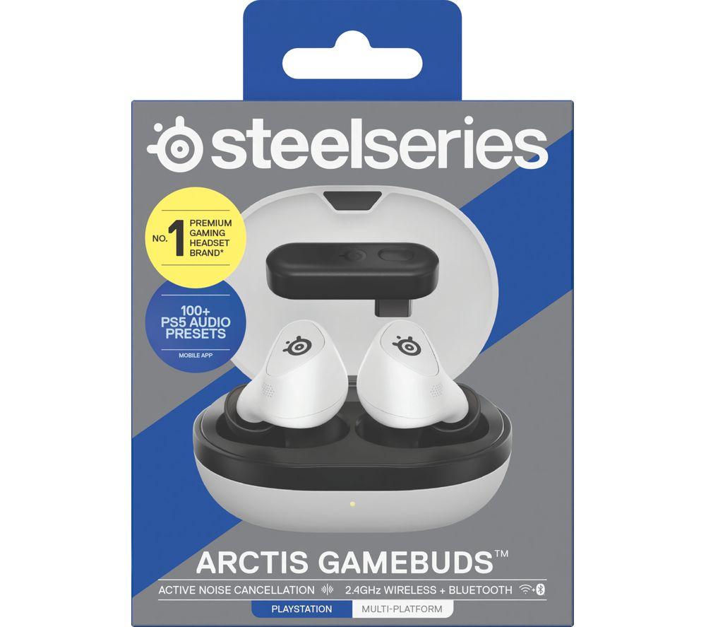 STEELSERIES Arctis GameBuds Kabellose geräuschunterdrückende Gaming-Ohrhörer für PS5 – Weiß