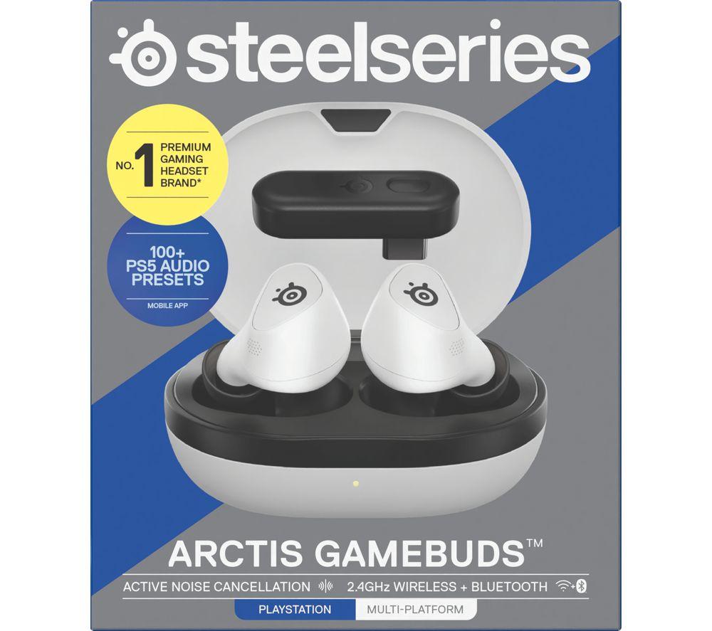 STEELSERIES Arctis GameBuds Kabellose geräuschunterdrückende Gaming-Ohrhörer für PS5 – Weiß