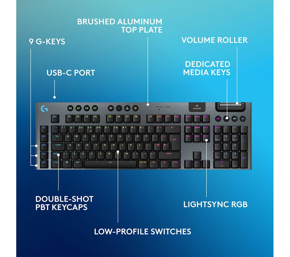 Logitech G915 X Lightspeed kabellose mechanische Gaming-Tastatur – taktil, Schwarz