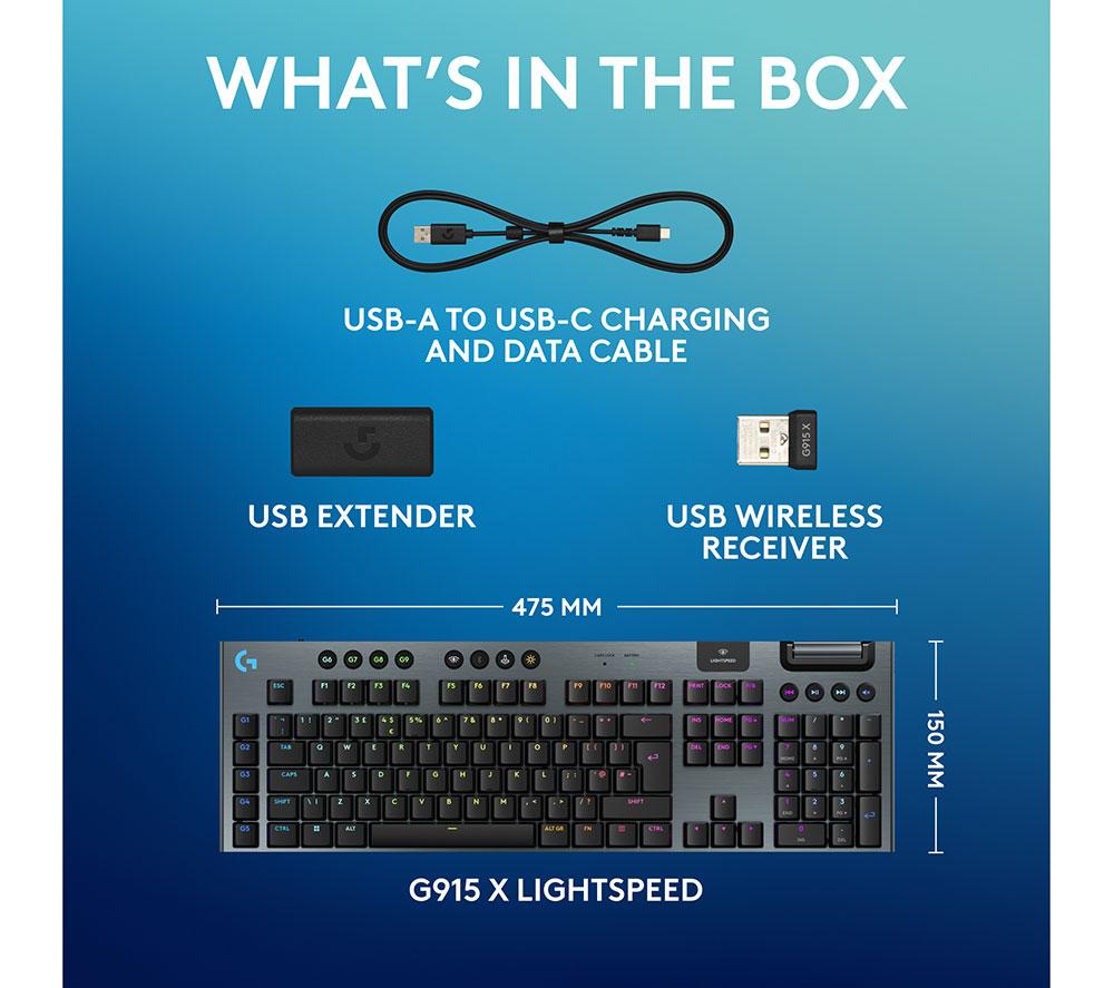 Logitech G915 X Lightspeed kabellose mechanische Gaming-Tastatur – taktil, Schwarz