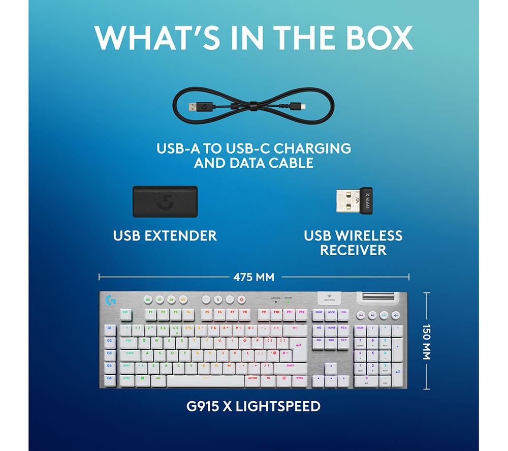 LOGITECH G915 X Lightspeed Wireless Mechanical Gaming Keyboard - Tactile White