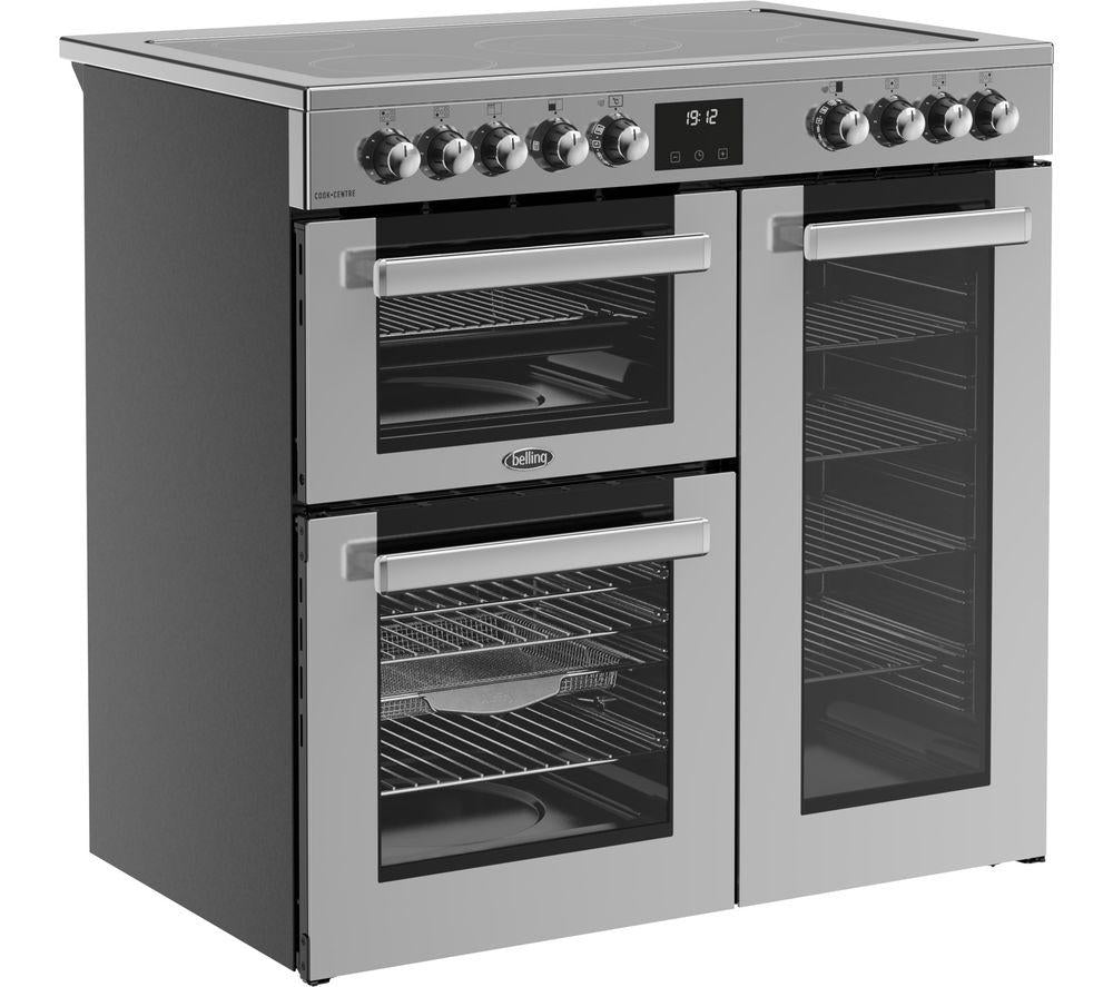 BELLING Cookcentre 90E Electric Ceramic Range Cooker - Stainless Steel & Chrome