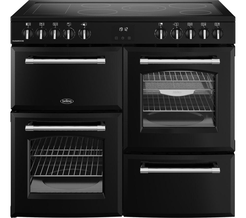 BELLING Farmhouse 100E Electric Ceramic Range Cooker - Black & Chrome