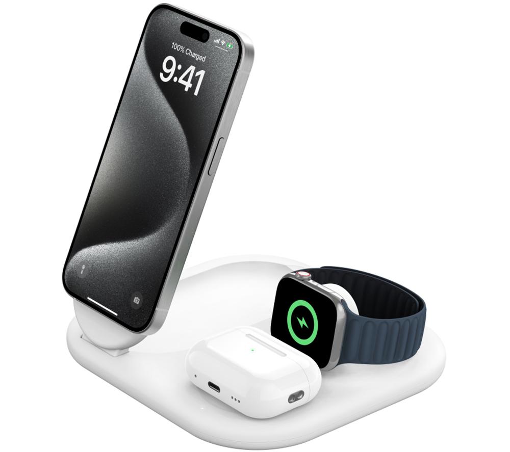 BELKIN BoostCharge Qi2 3-in-1 Magnetic 15 W Wireless Charger - White