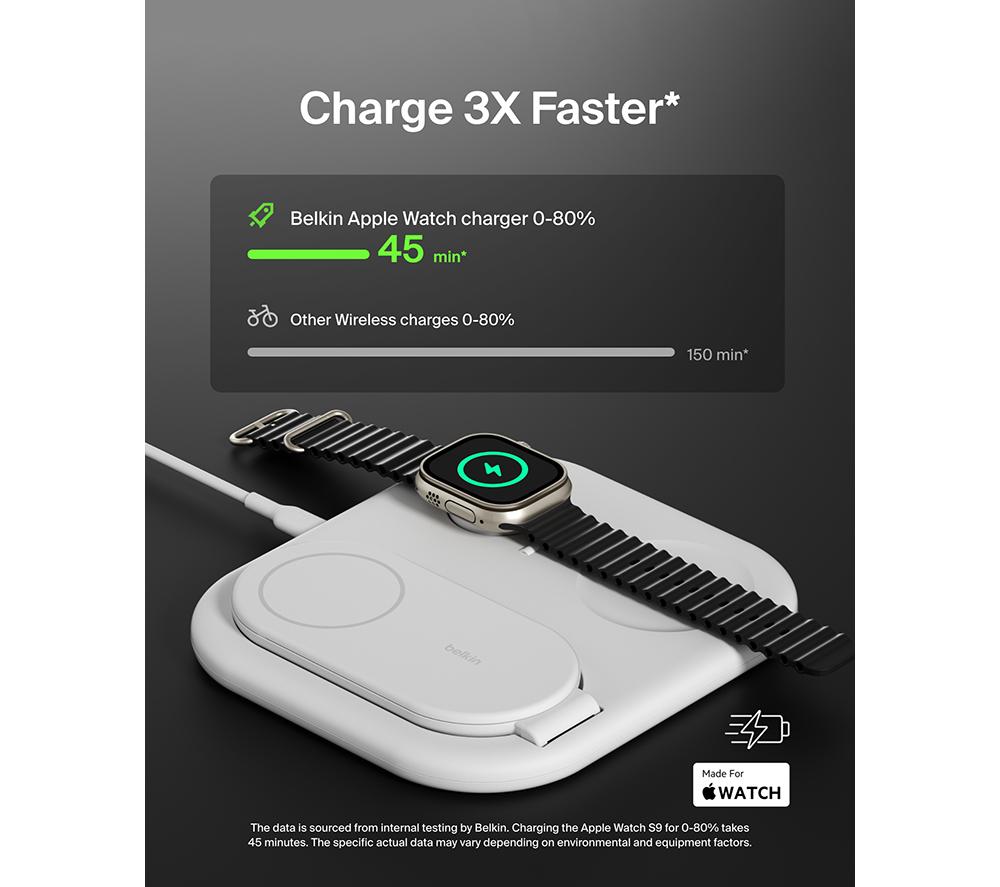 BELKIN BoostCharge Qi2 3-in-1 Magnetic 15 W Wireless Charger - White