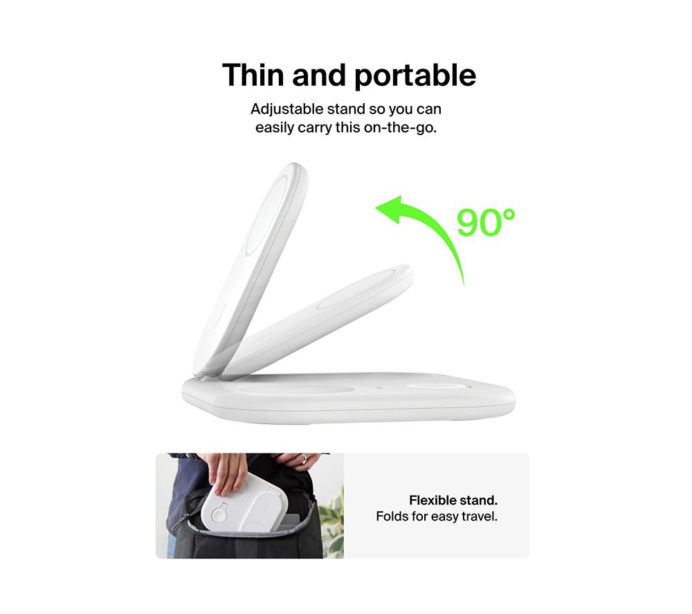 BELKIN BoostCharge Qi2 3-in-1 Magnetic 15 W Wireless Charger - White