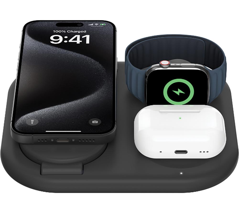 BELKIN BoostCharge Qi2 3-in-1 Magnetic 15 W Wireless Charger - Black