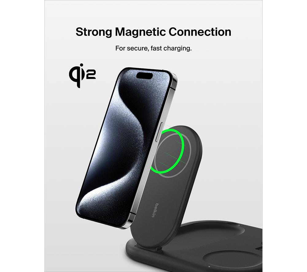 BELKIN BoostCharge Qi2 3-in-1 Magnetic 15 W Wireless Charger - Black