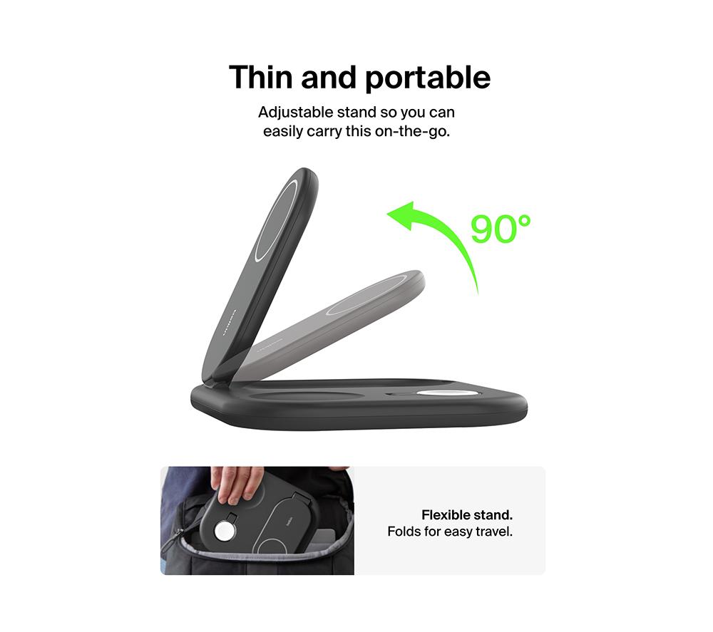 BELKIN BoostCharge Qi2 3-in-1 Magnetic 15 W Wireless Charger - Black