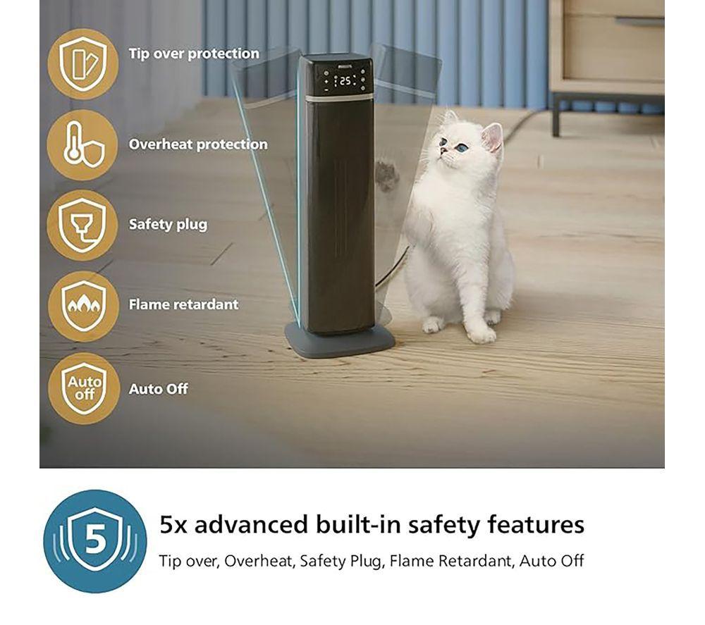 PHILIPS CX5120/11 Portable Smart Ceramic Tower Fan Heater - Dark Grey