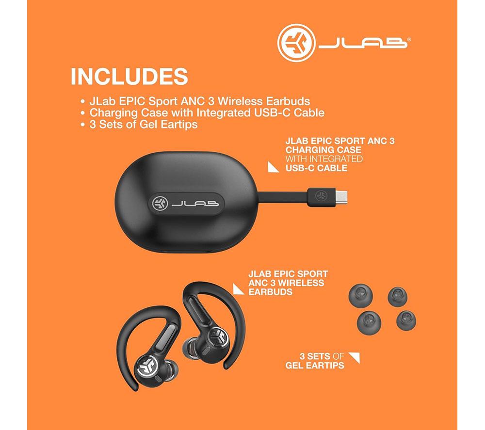 Auriculares inalámbricos Bluetooth con cancelación de ruido JLAB Epic Air Sport ANC 3 - Negro