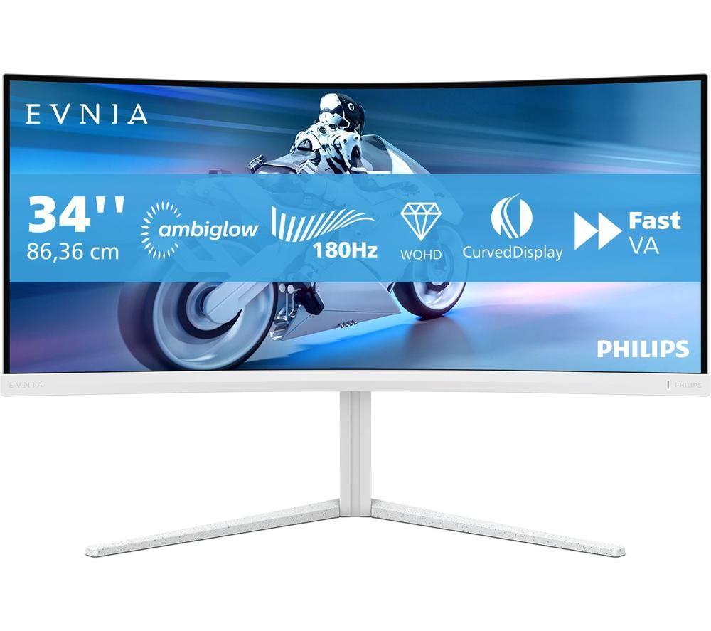 PHILIPS Evnia 34M2C5501/00 Wide Quad HD 34" Curved VA LCD Gaming Monitor - Grey & White