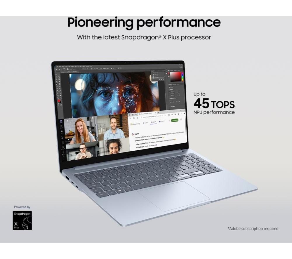 SAMSUNG Galaxy Book4 Edge 15.6" Laptop, Copilot+ PC - Snapdragon X Plus, 512 GB SSD, Sapphire Blue
