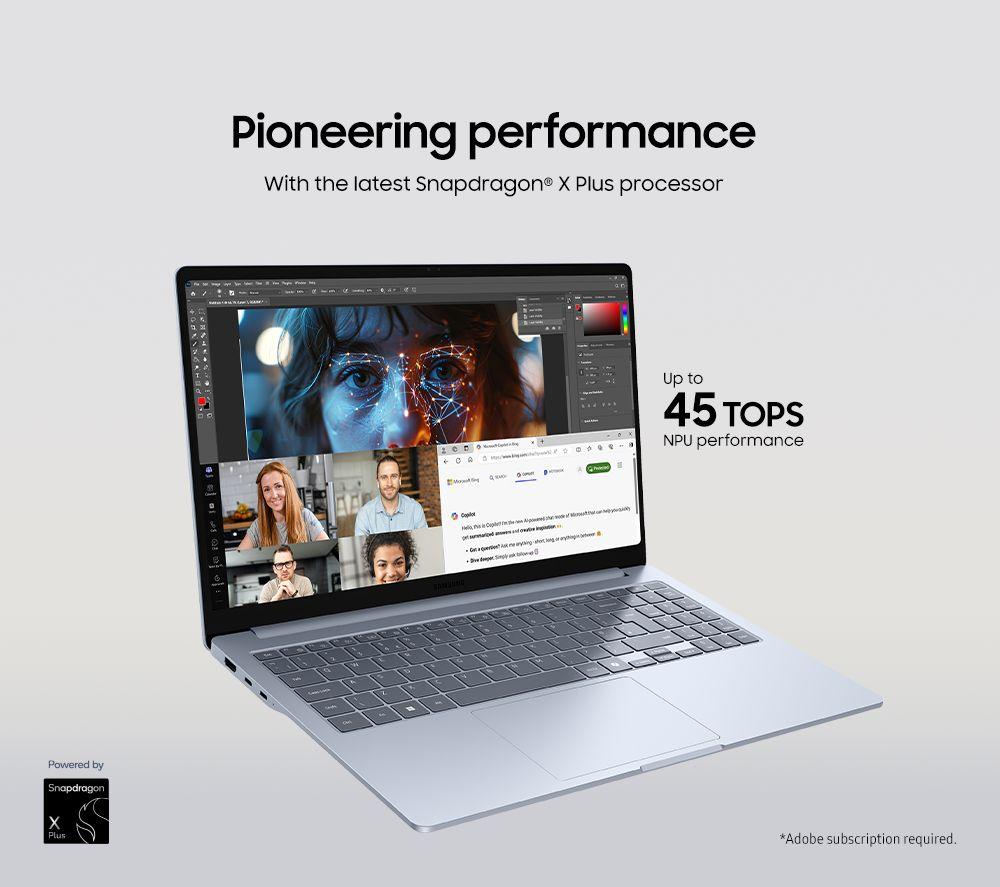 SAMSUNG Galaxy Book4 Edge 15.6" Laptop, Copilot+ PC - Snapdragon X Plus, 256 GB SSD, Sapphire Blue