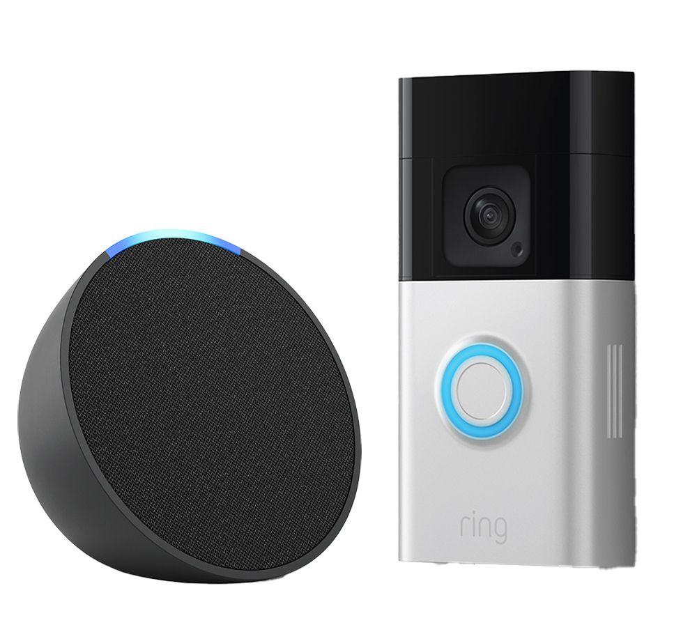 AMAZON Battery Video Doorbell Plus & Echo Pop (1st Gen, Charcoal) Smart Speaker with Alexa Bundle
