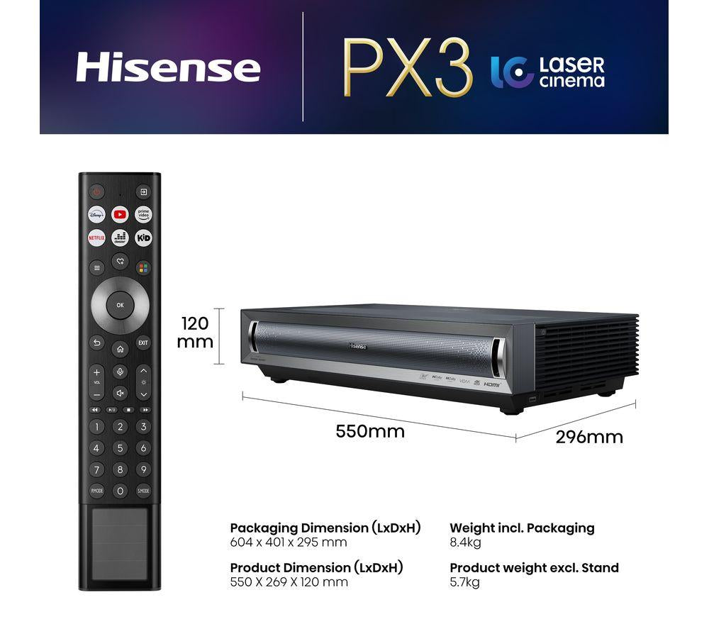 Proyector de TV láser HISENSE PX3TUK Smart 4K Ultra HD