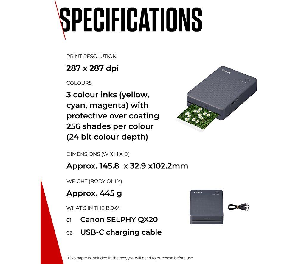 CANON SELPHY QX20 Portable Colour Photo Wireless Printer - Dark Grey