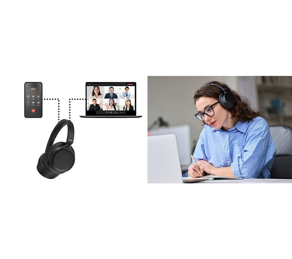JVC HA-S75N-B-U Wireless Bluetooth Noise-Cancelling Over-Ear Headphones - Black