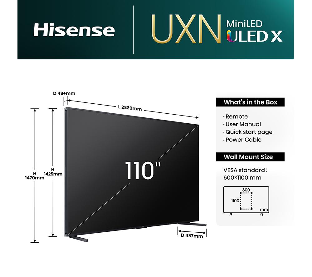 HISENSE 110UXNQTUK 110" Smart 4K Ultra HD HDR Mini LED TV with Amazon Alexa