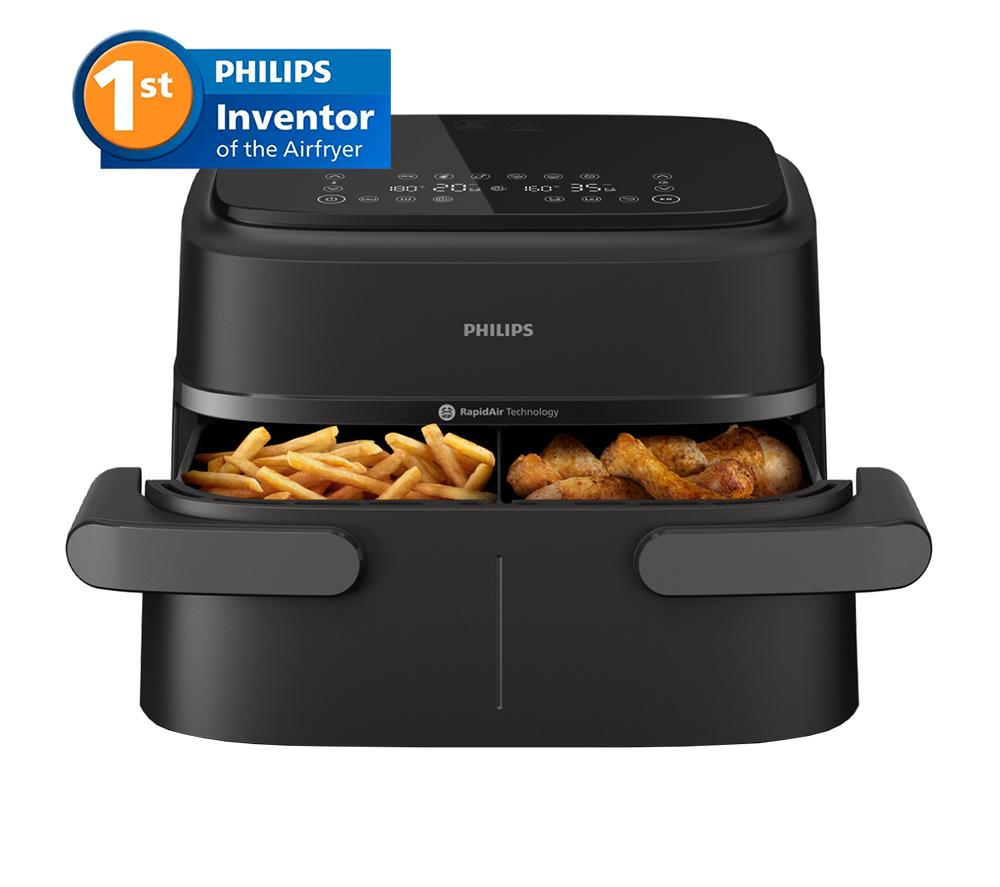 PHILIPS Serie 1000 NA150/09 Freidora de aire de cesta doble FlexDrawer de 7,1 l - Negro