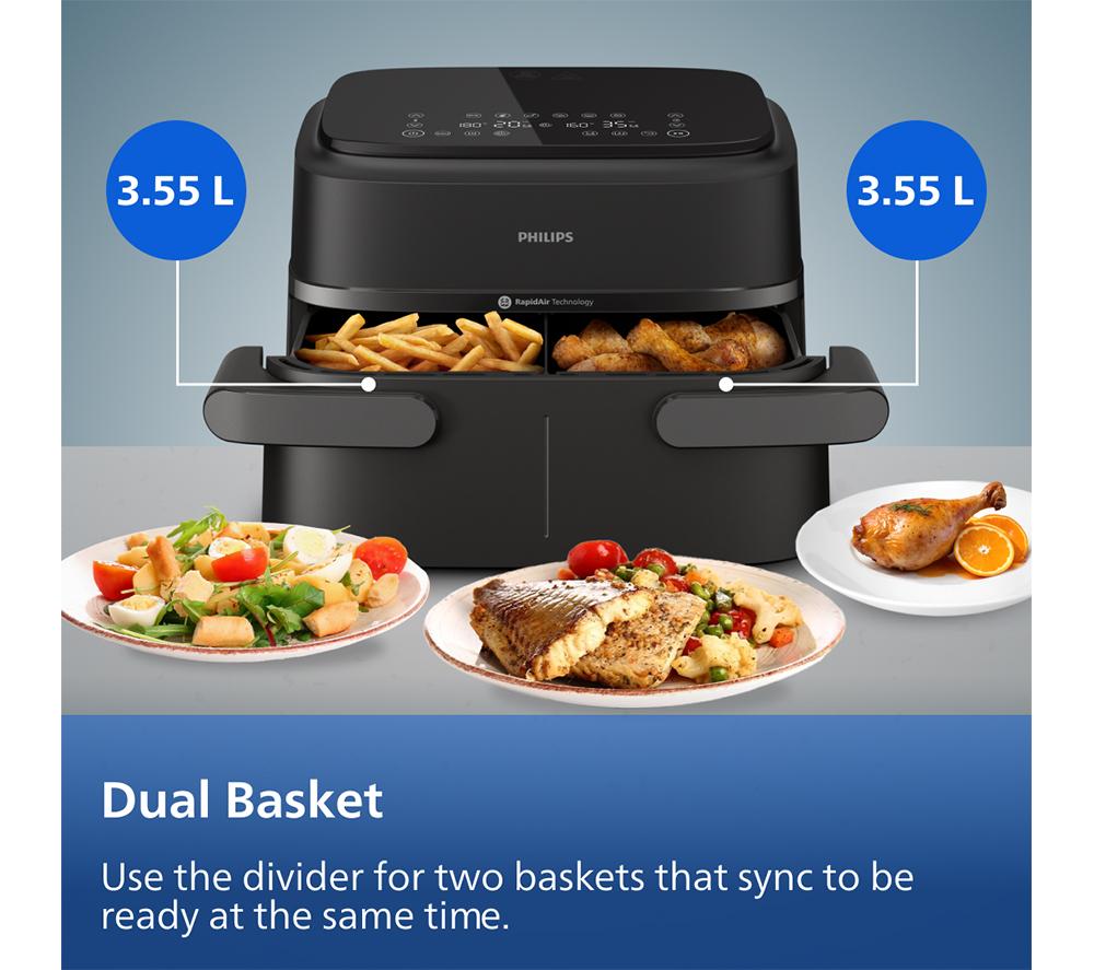 PHILIPS Serie 1000 NA150/09 Freidora de aire de cesta doble FlexDrawer de 7,1 l - Negro