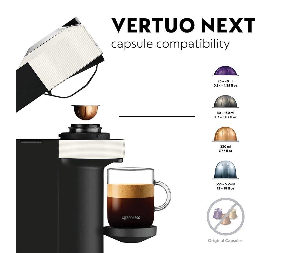NESPRESSO by De'Longhi Vertuo Next ENV120.WAE Kapselkaffeemaschine mit Aeroccino Milchaufschäumer – Schwarz & Weiß