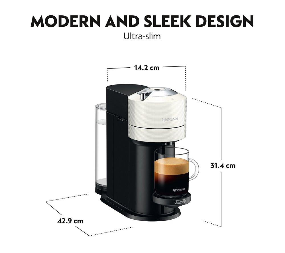 NESPRESSO by De'Longhi Vertuo Next ENV120.WAE Kapselkaffeemaschine mit Aeroccino Milchaufschäumer – Schwarz & Weiß