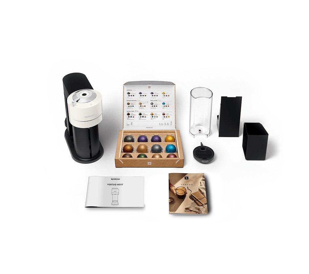 NESPRESSO by De'Longhi Vertuo Next ENV120.WAE Kapselkaffeemaschine mit Aeroccino Milchaufschäumer – Schwarz & Weiß