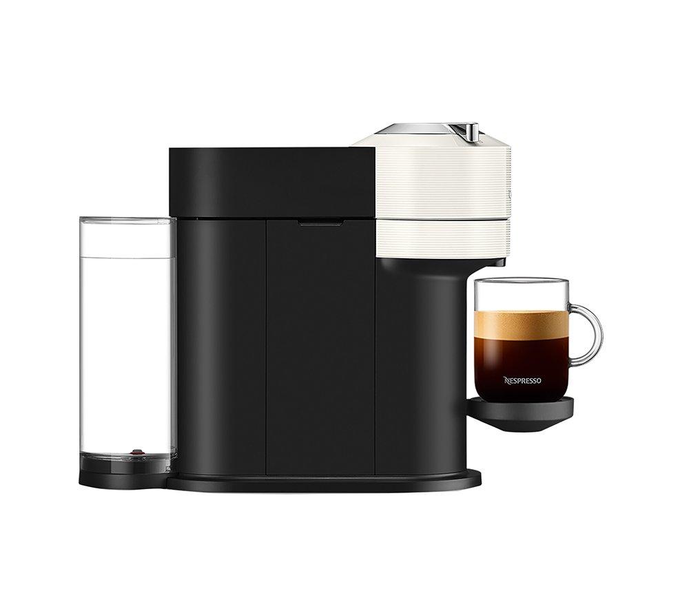 NESPRESSO by De'Longhi Vertuo Next ENV120.WAE Kapselkaffeemaschine mit Aeroccino Milchaufschäumer – Schwarz & Weiß
