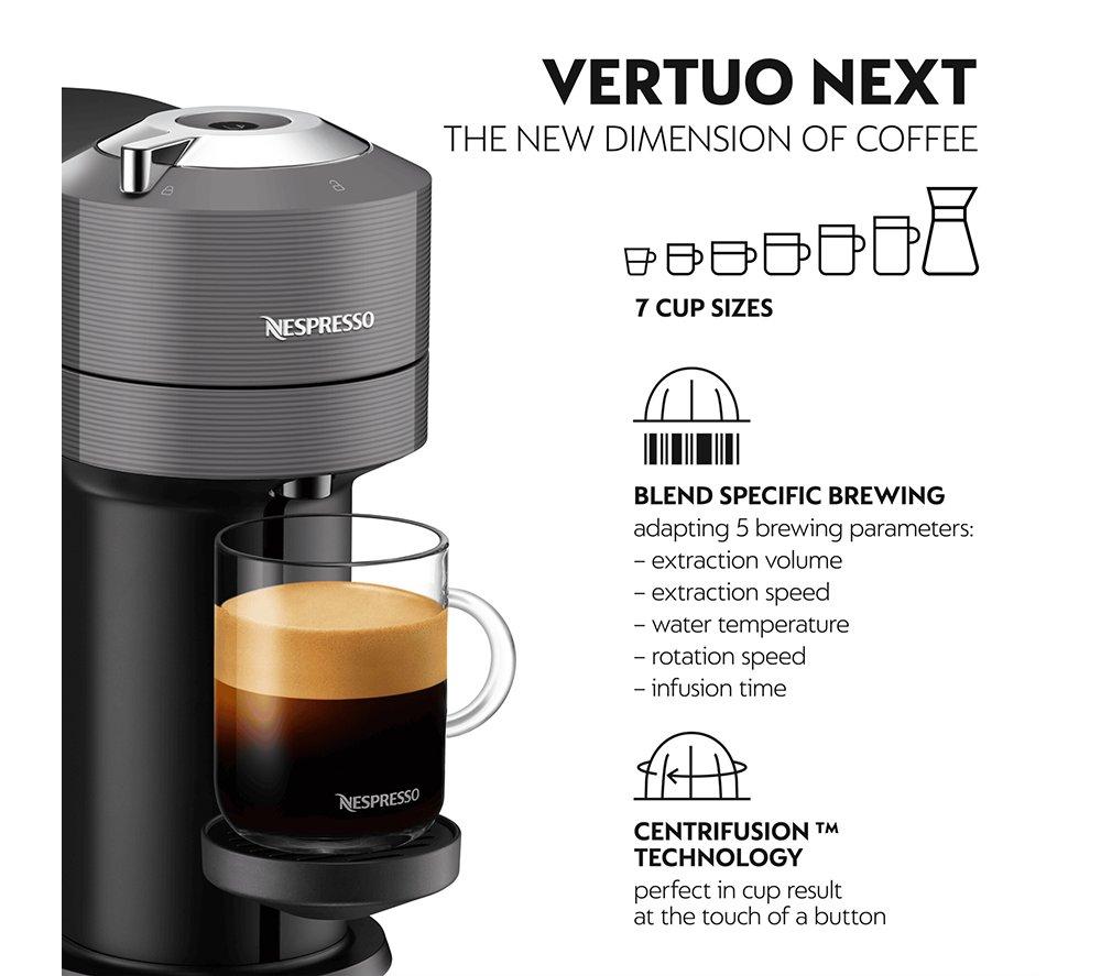 Nespresso De'Longhi Vertuo Next Kapselmaschine ENV120.GYAE mit Aeroccino Milchaufschäumer - Grau