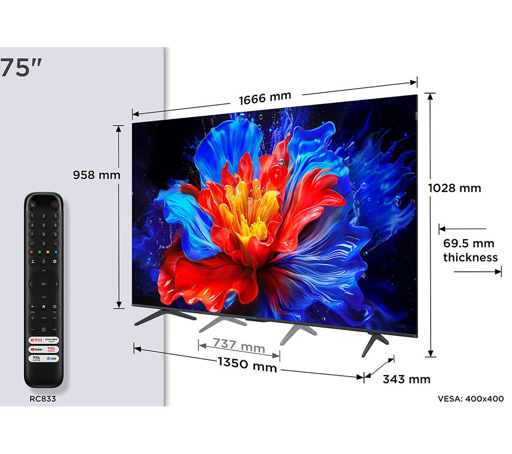 TCL 75P8K Smart TV QLED 4K Ultra HD HDR de 75 pulgadas