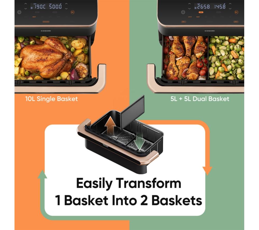 COSORI Dual Blaze Twinfry 10 L Flexible Drawer Air Fryer - Black & Gold