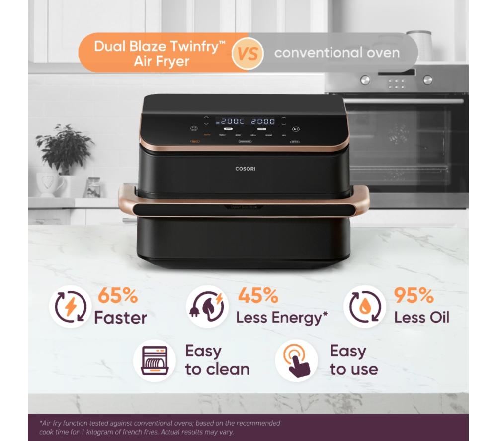 COSORI Dual Blaze Twinfry 10 L Flexible Drawer Air Fryer - Black & Gold