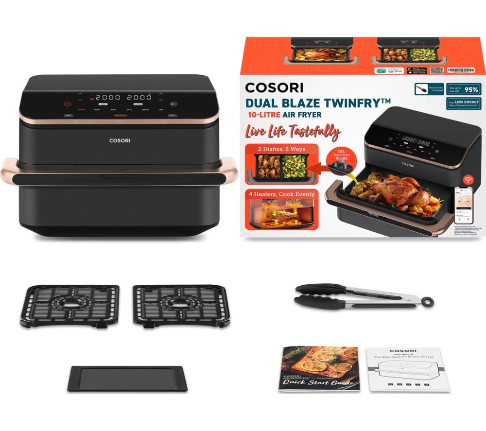 COSORI Dual Blaze Twinfry 10 L Flexible Drawer Air Fryer - Black & Gold