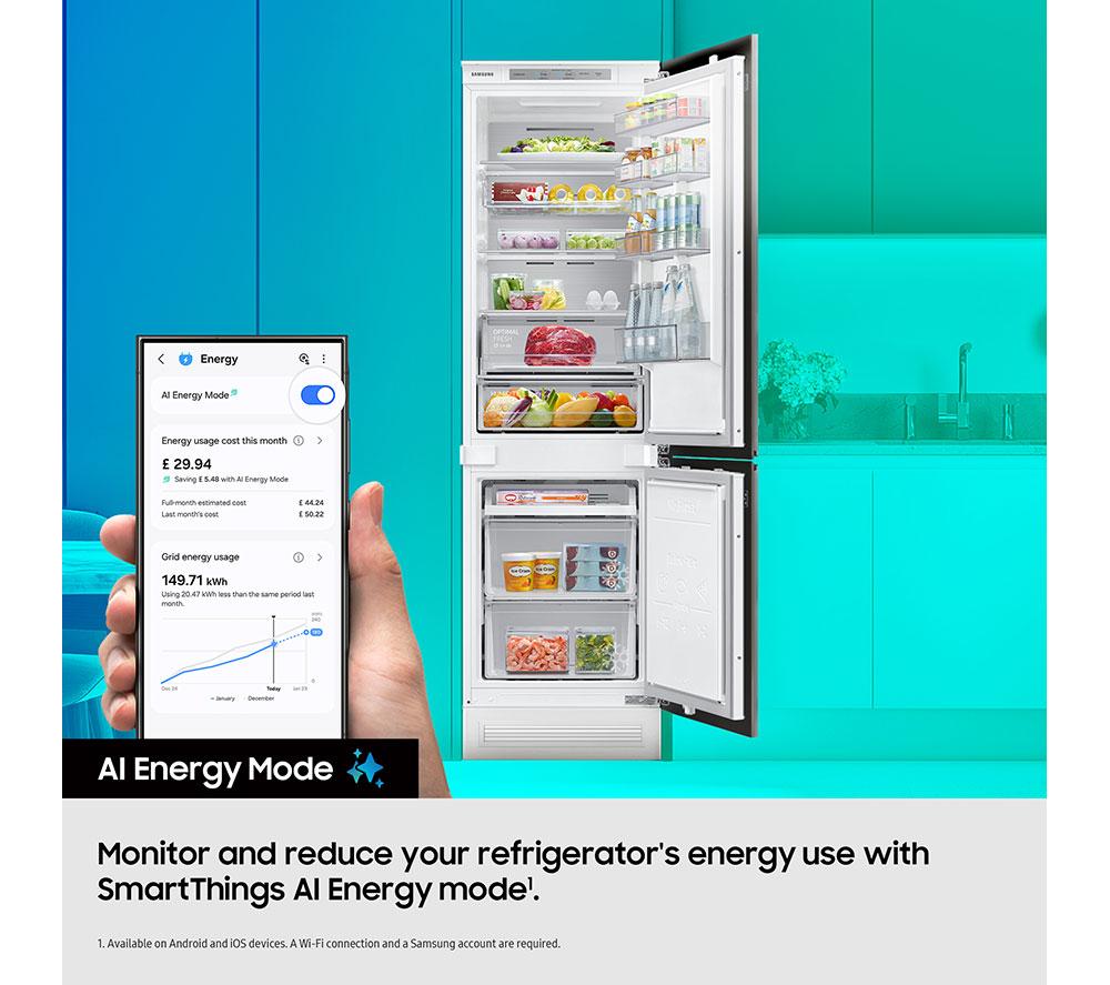 SAMSUNG Bespoke AI Series 7 SpaceMax BRB80F26ACS0EU Integrated Smart 70/30 Fridge Freezer - Sliding Hinge, White