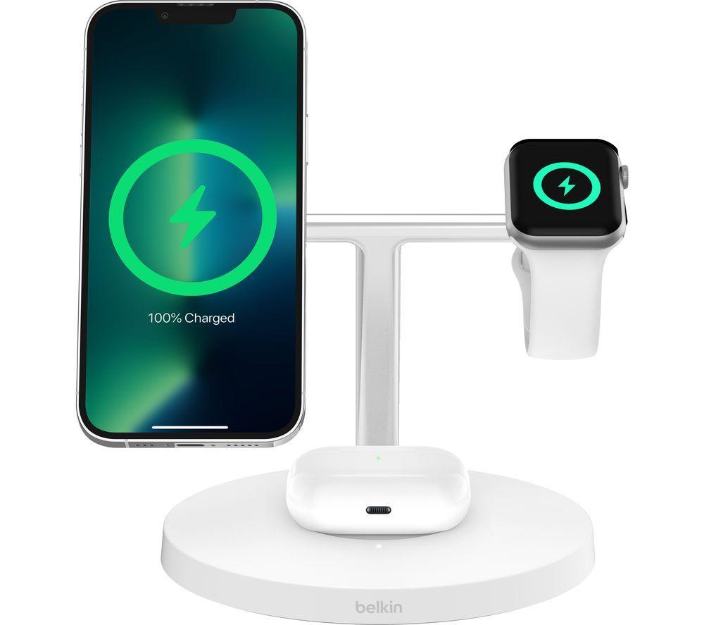 BELKIN BoostCharge Pro Qi2 3-in-1 Magnetic 15 W Wireless Charging Stand - White