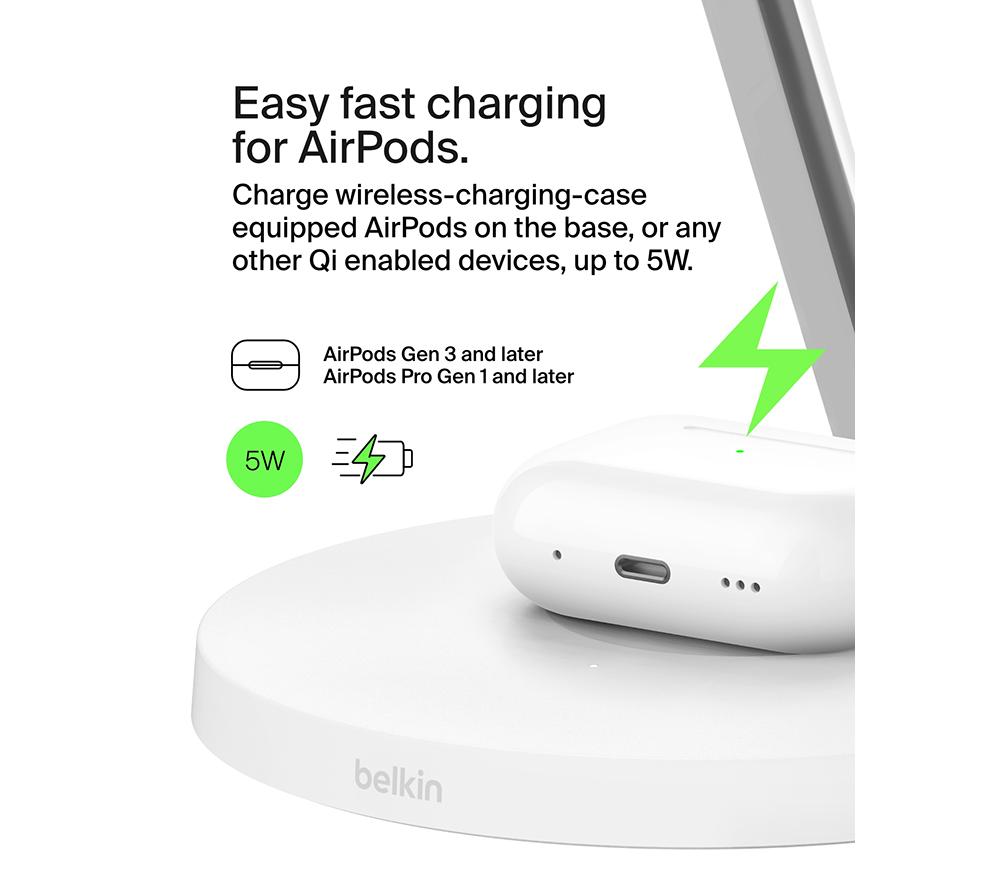 BELKIN BoostCharge Pro Qi2 3-in-1 Magnetic 15 W Wireless Charging Stand - White
