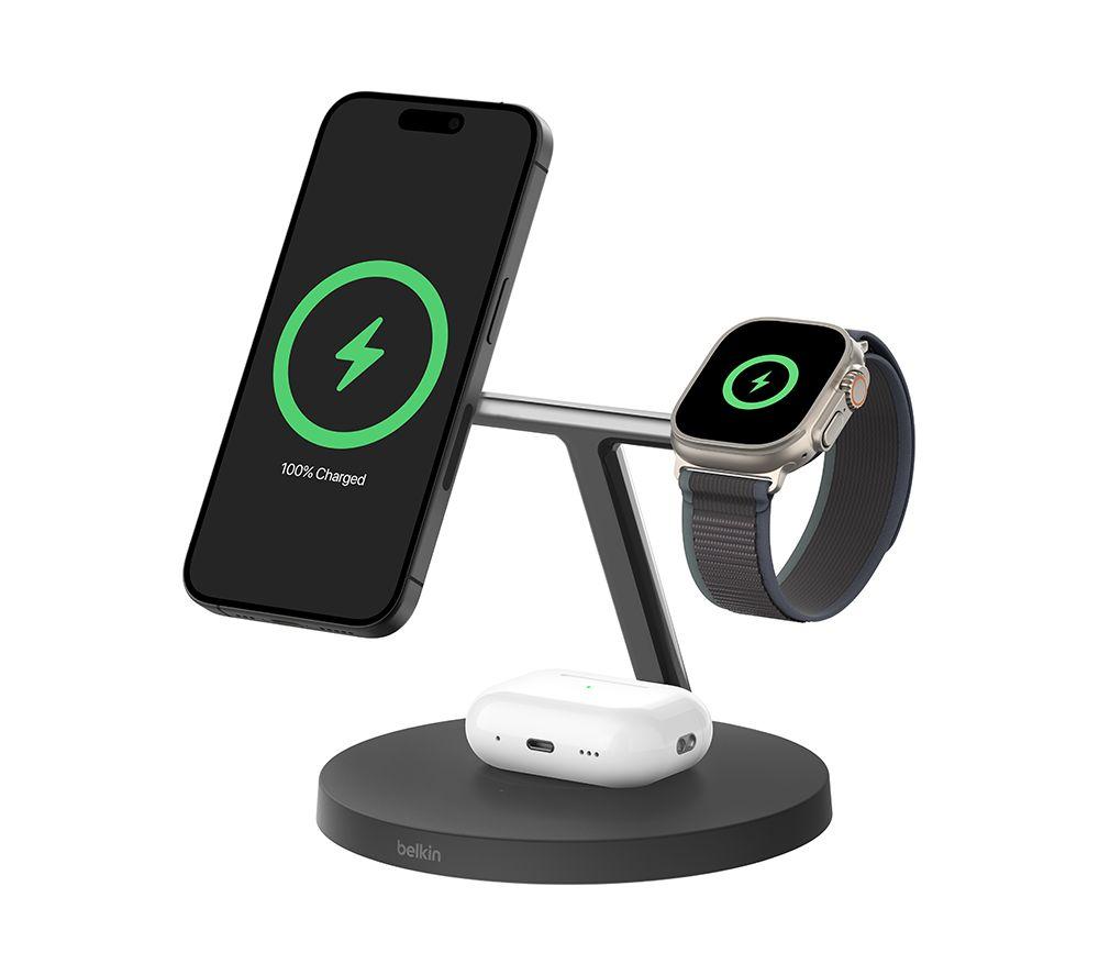 BELKIN BoostCharge Pro Qi2 3-in-1 Magnetic 15 W Wireless Charging Stand - Black