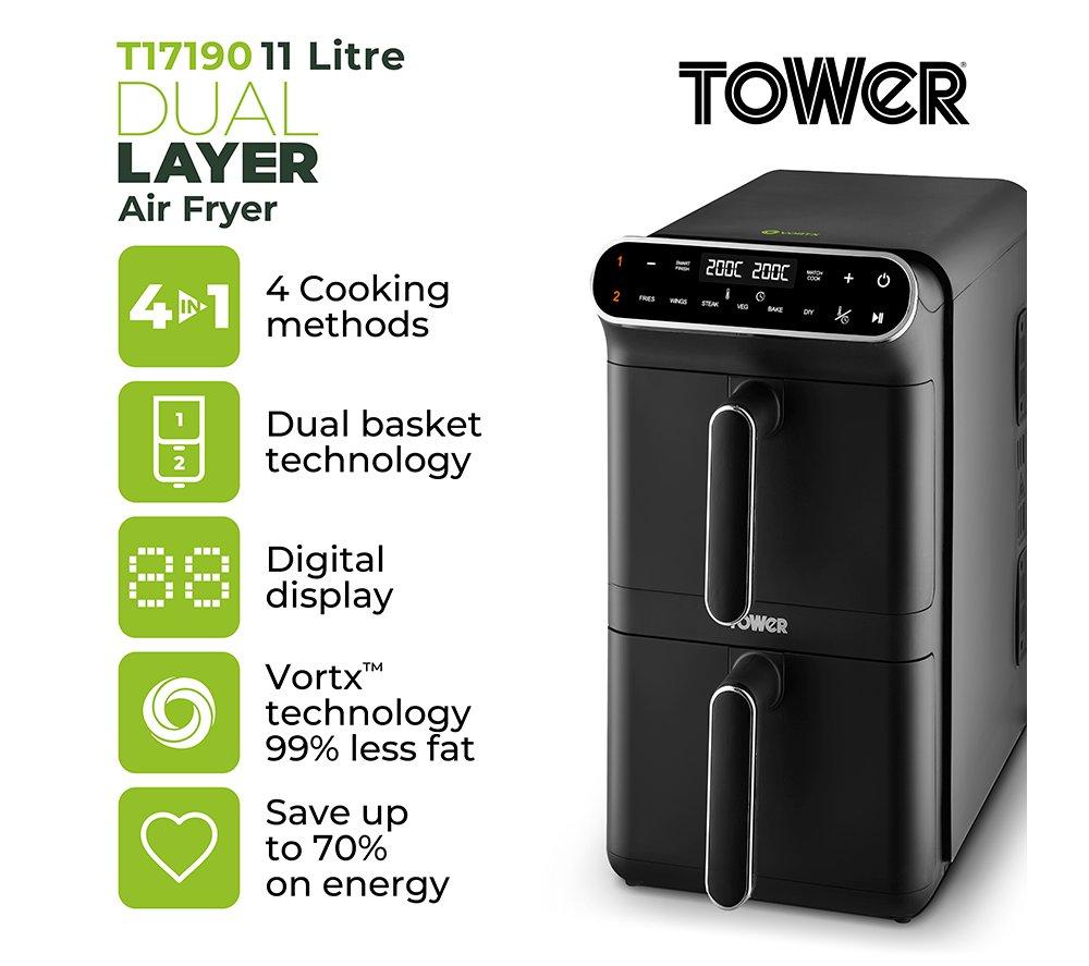 TOWER Vortx T17190 Dual Basket Air Fryer - Black
