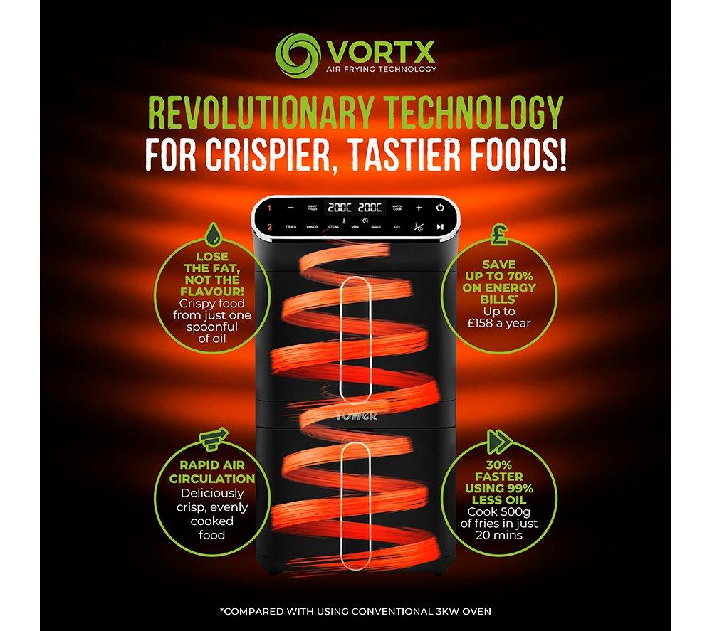 TOWER Vortx T17190 Dual Basket Air Fryer - Black
