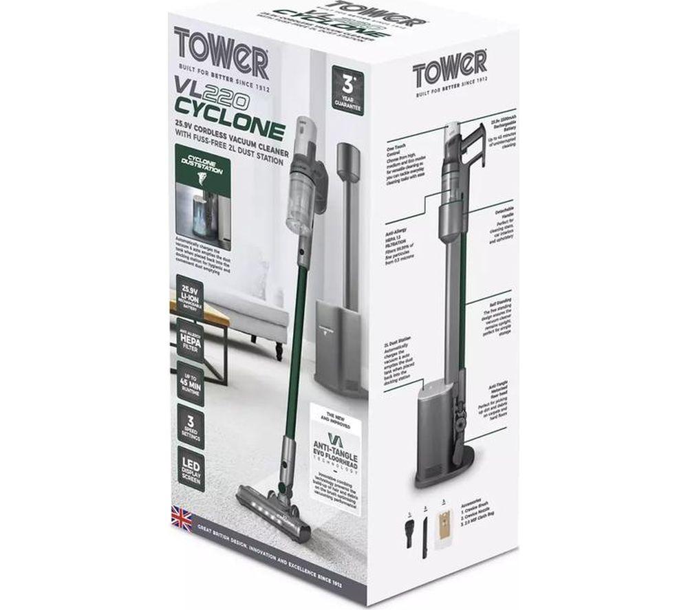 TOWER Cyclone Dust Station VL220 Cordless Vacuum Cleaner - Titanium
