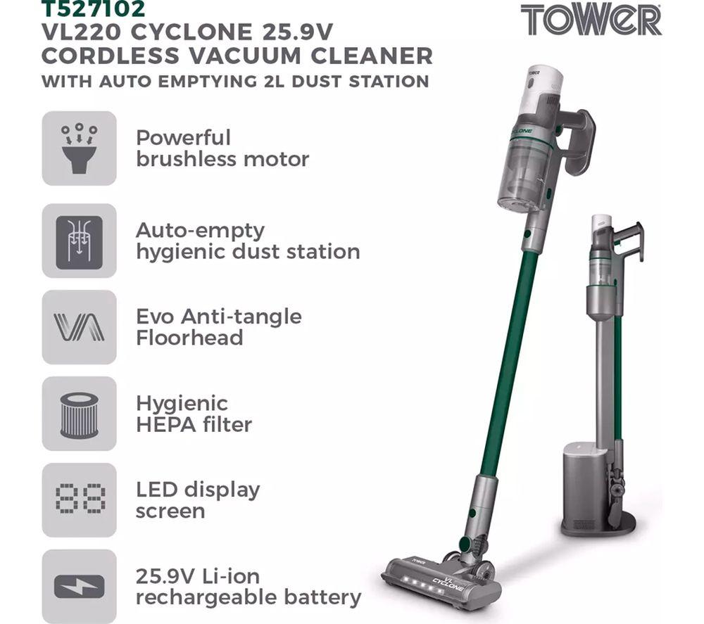 TOWER Cyclone Dust Station VL220 Cordless Vacuum Cleaner - Titanium