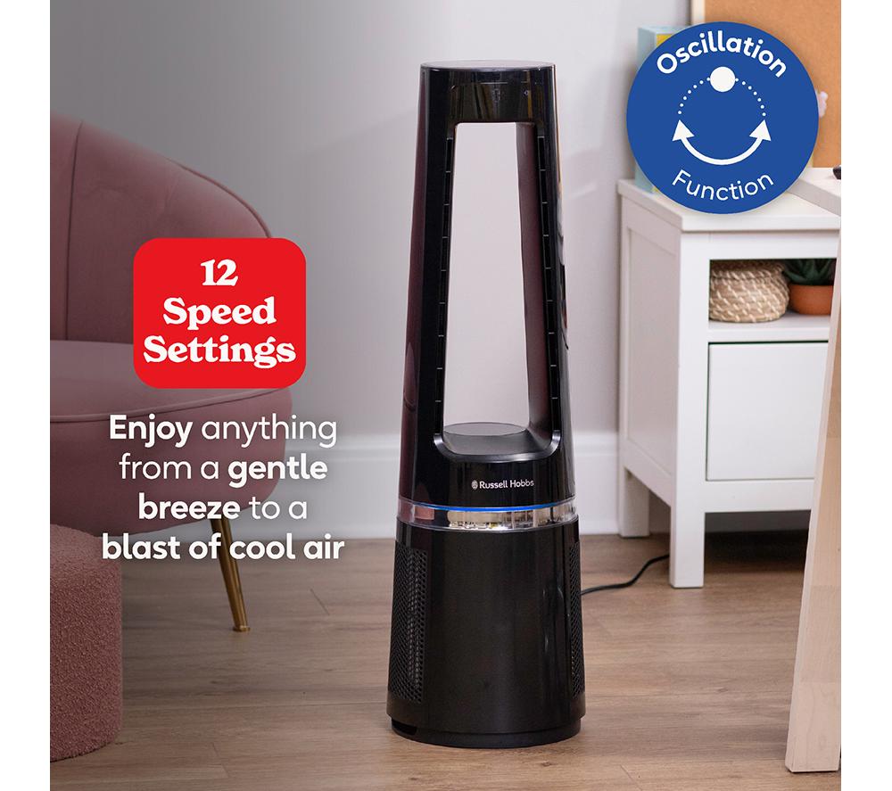 RUSSELL HOBBS RHBLDL25B Hot & Cool Bladeless Tower Fan - Black